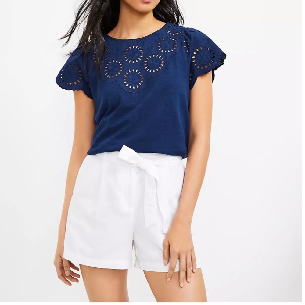 Ann Taylor LoFT white linen paper bag shorts
